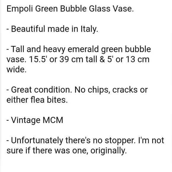Empoli made in Italy. 15' green bubble Glass vase. Vintage MCM. - Picture 13 of 13
